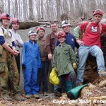 From left to right: Adam, Justin, Brinley, Noah, Sean, Brandon, Becky, Bill. This is the new entrance to the cave which was constructed a few months ago. It bypasses the historic entrance and the nasty crawl that follows it.