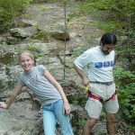 The "Fashionable Caver" and the "Delicate Caver" pose near the entrance to Signal Light Pit