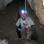 Cory at the top of the first drop in Mcclung's Cave