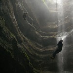 Bill Walker and another climber frogging out of Neversink