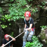 Caitlyn Walker and Adam Scherer about to descend Sherwood Mountain Pot. This was Caitlyn's first pit.