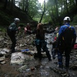 Washing the pathogens off in the creek. I have no idea what Stephanie is doing.