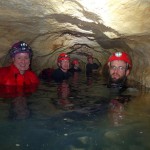 The group taking a break in a tunnel